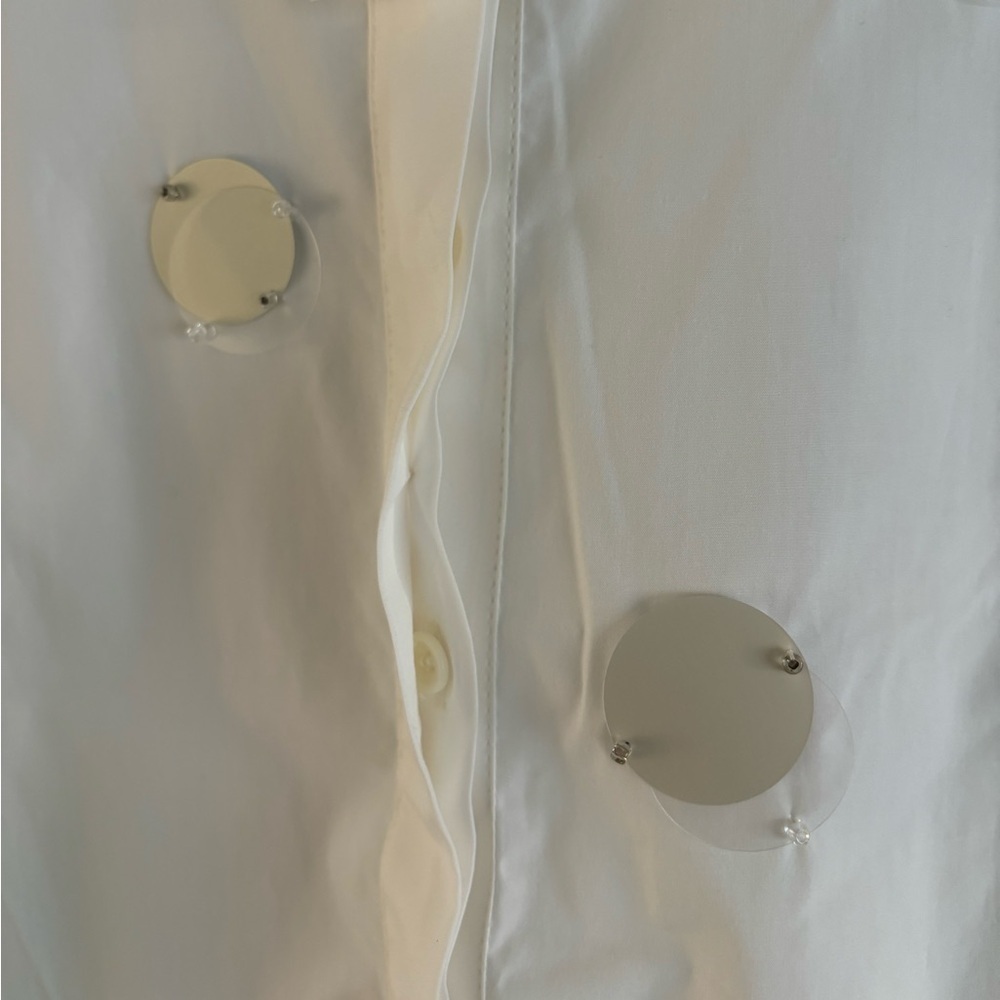AKRIS PUNTO White Cotton Poplin Disk & Bead Applique Detail Sleeveless Top - Picture 6 of 11